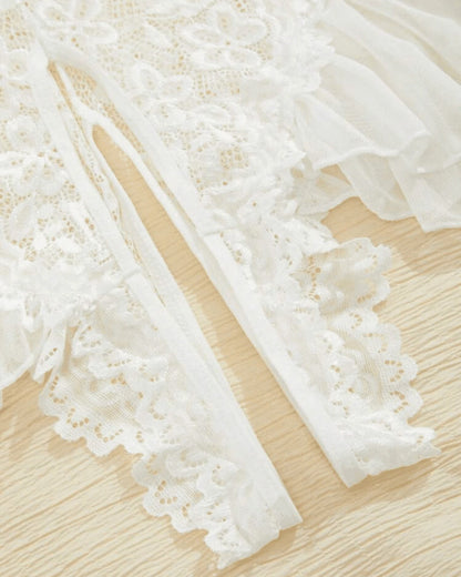 Sexy Hollow Lace See-through Suspenders Open Crotch One-piece Pajamas