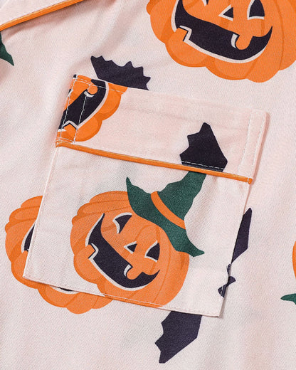 Halloween Fun Print Lapel Short-sleeved Shorts Casual Home Wear Suit