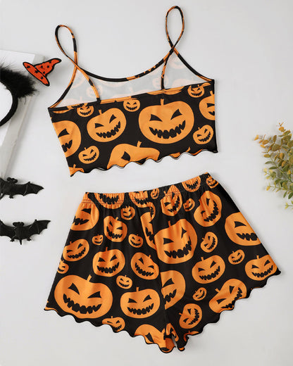 Halloween Fun Print Sleeveless Tank Top and Shorts Loungewear Set