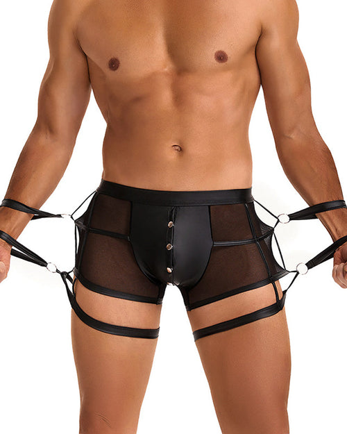 Men's SM Sexy Hidden Button PU Leather See-through Boxer Briefs